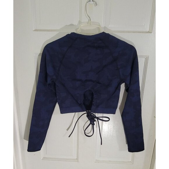 Gymshark Women's Blue Adapt Camouflage Seamless‎ Long Sleeve Crop Top Size S - Picture 5 of 13